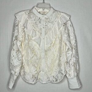 Fanco Women’s Lace Ruffle Blouse S Poetic Ethereal Embroidered Victorian Regency